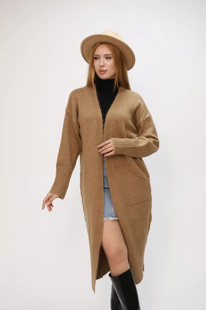 Damesvest lang met zakken | Licht Bruin
