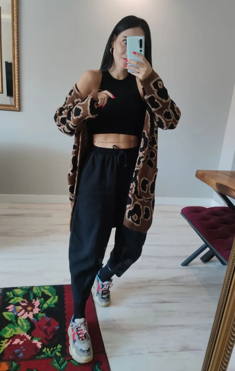 Damesvest leopard detail | Bruin