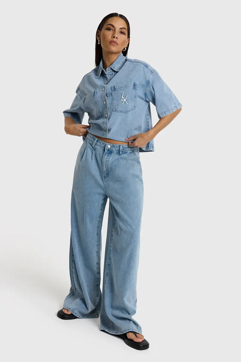 Denim wide pants