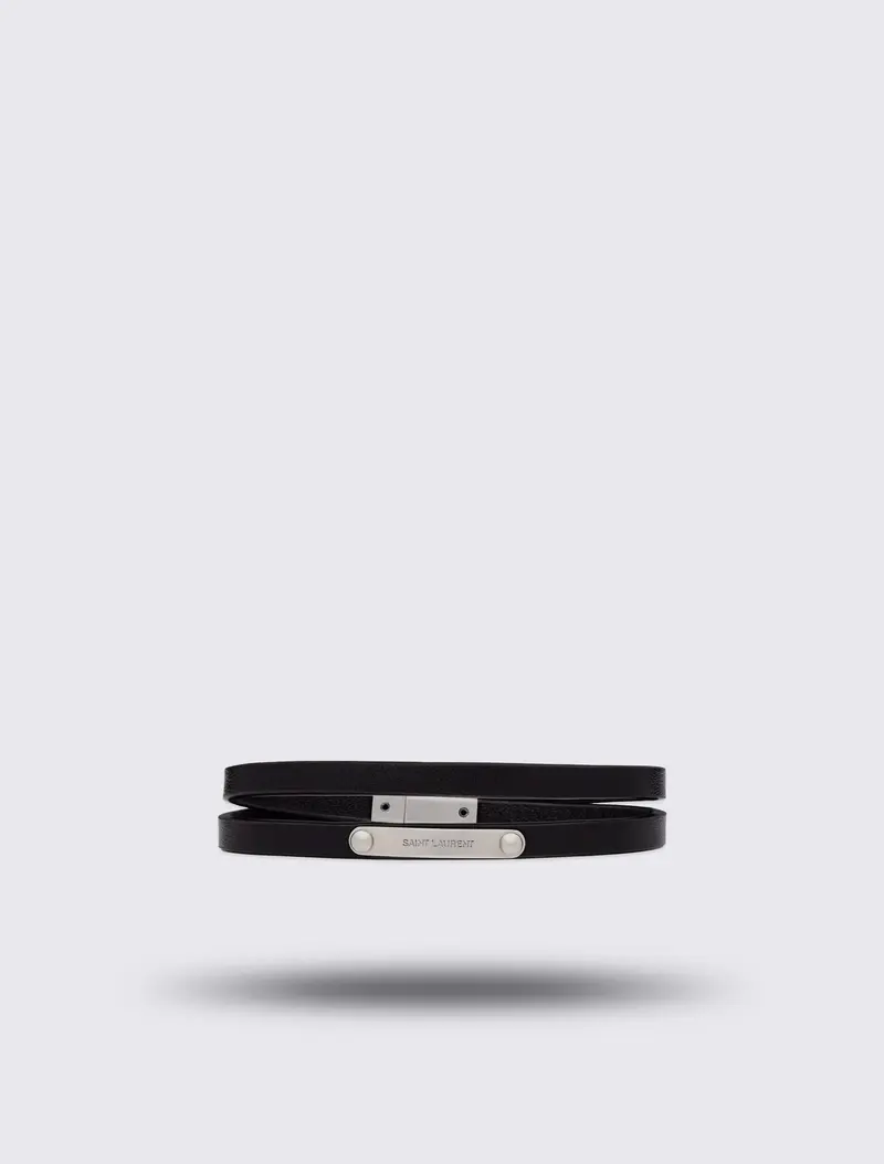 Double-wrap ID Bracelet in Leather and Metal
