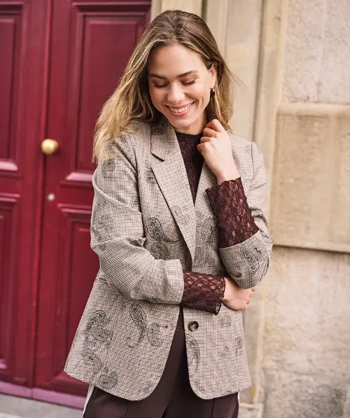 Esqualo blazer geruit paisley beige