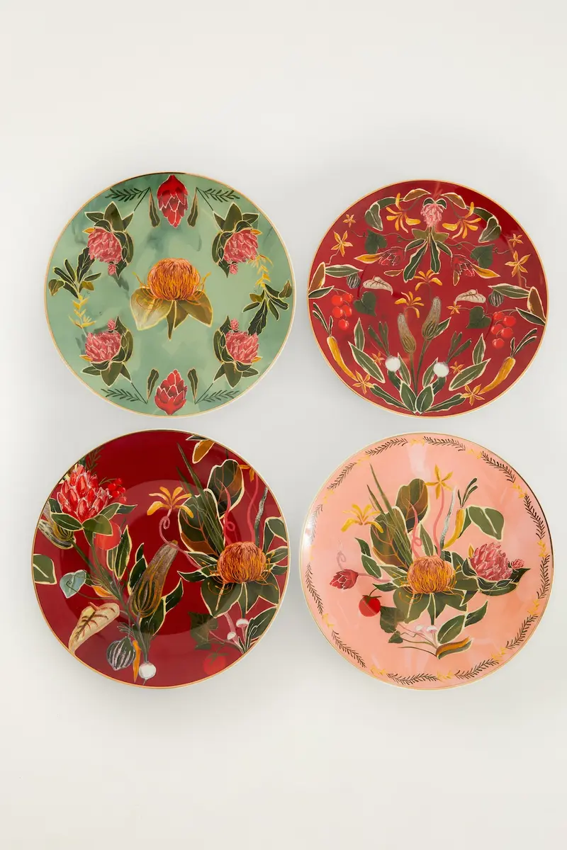 Farm Rio Set of 4 painted farm dinner plates