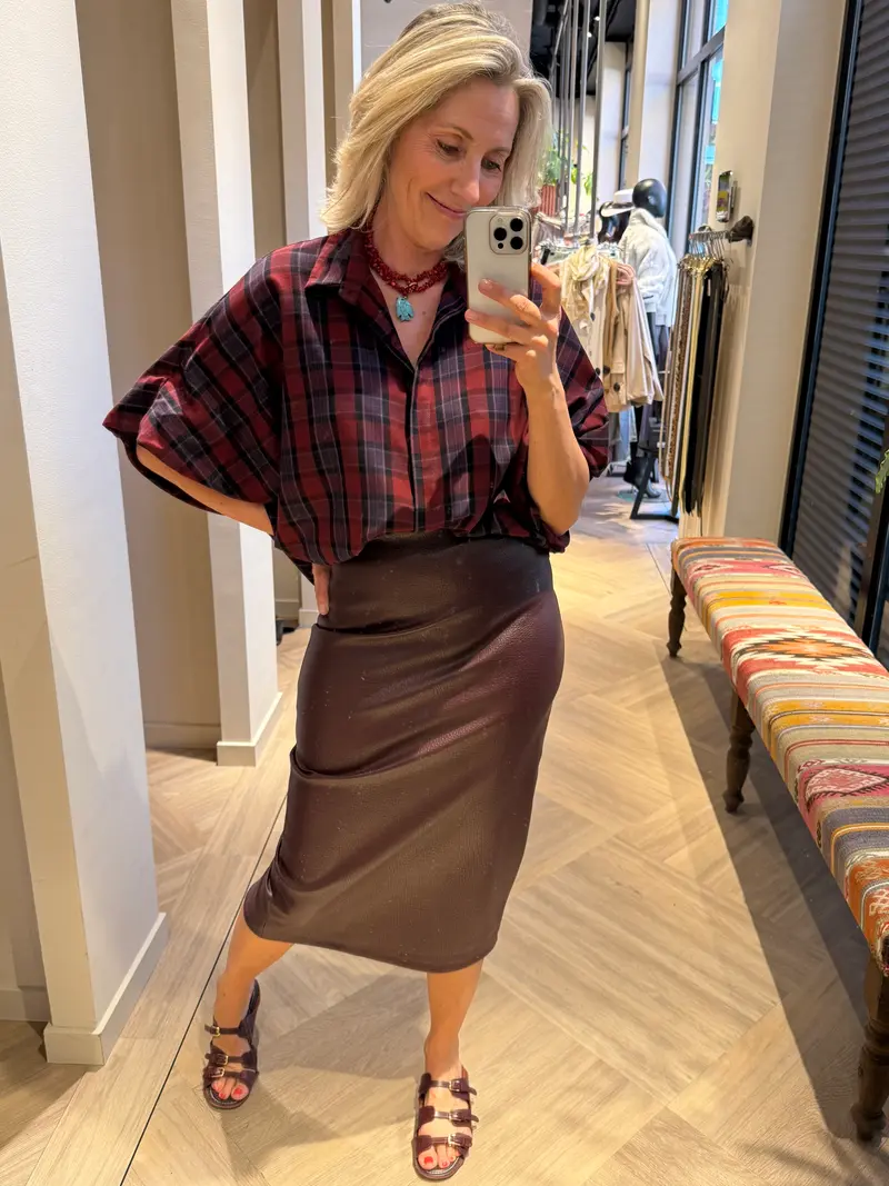 Faux Leather Koker Rok Bordeaux