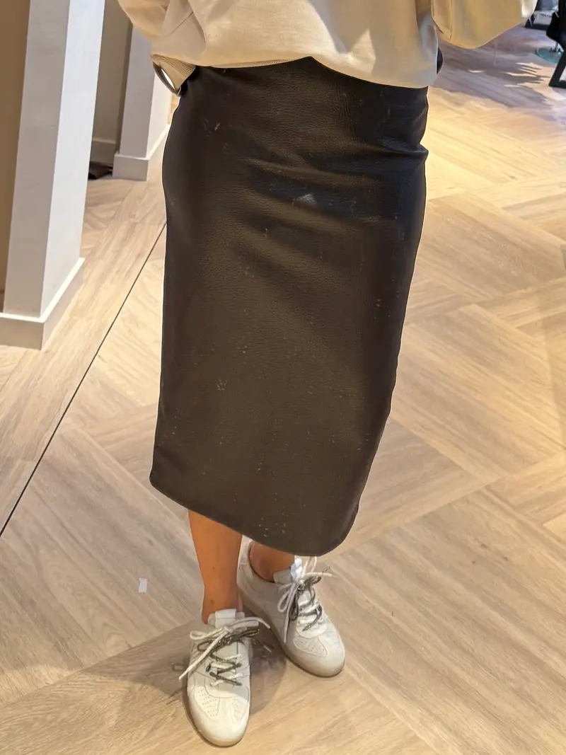 Faux Leather Koker Rok Donkerbruin
