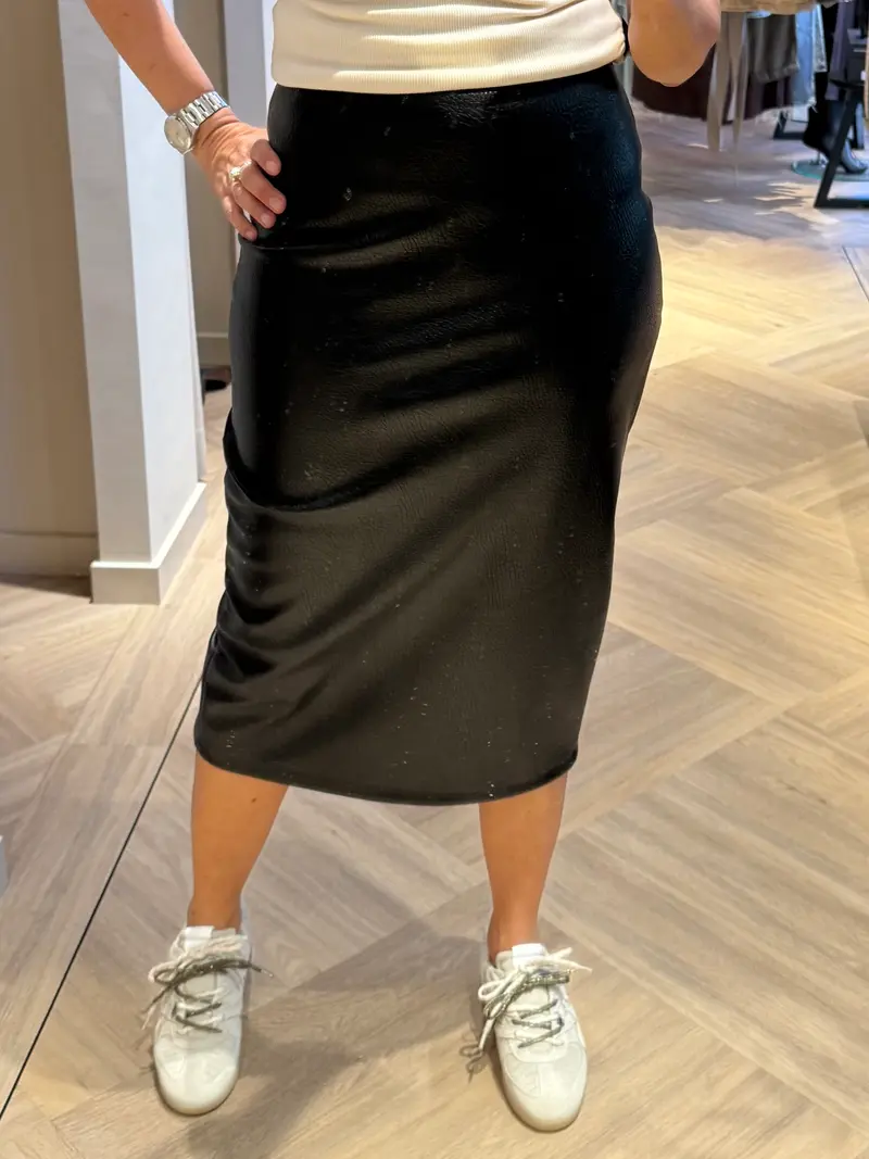 Faux Leather Koker Rok Zwart