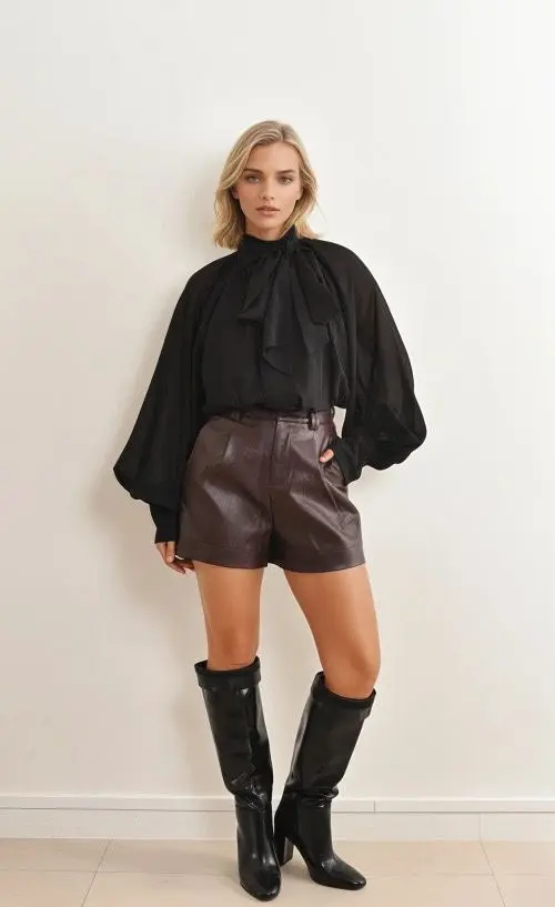 Feelkoo blouse met strikkraag zwart
