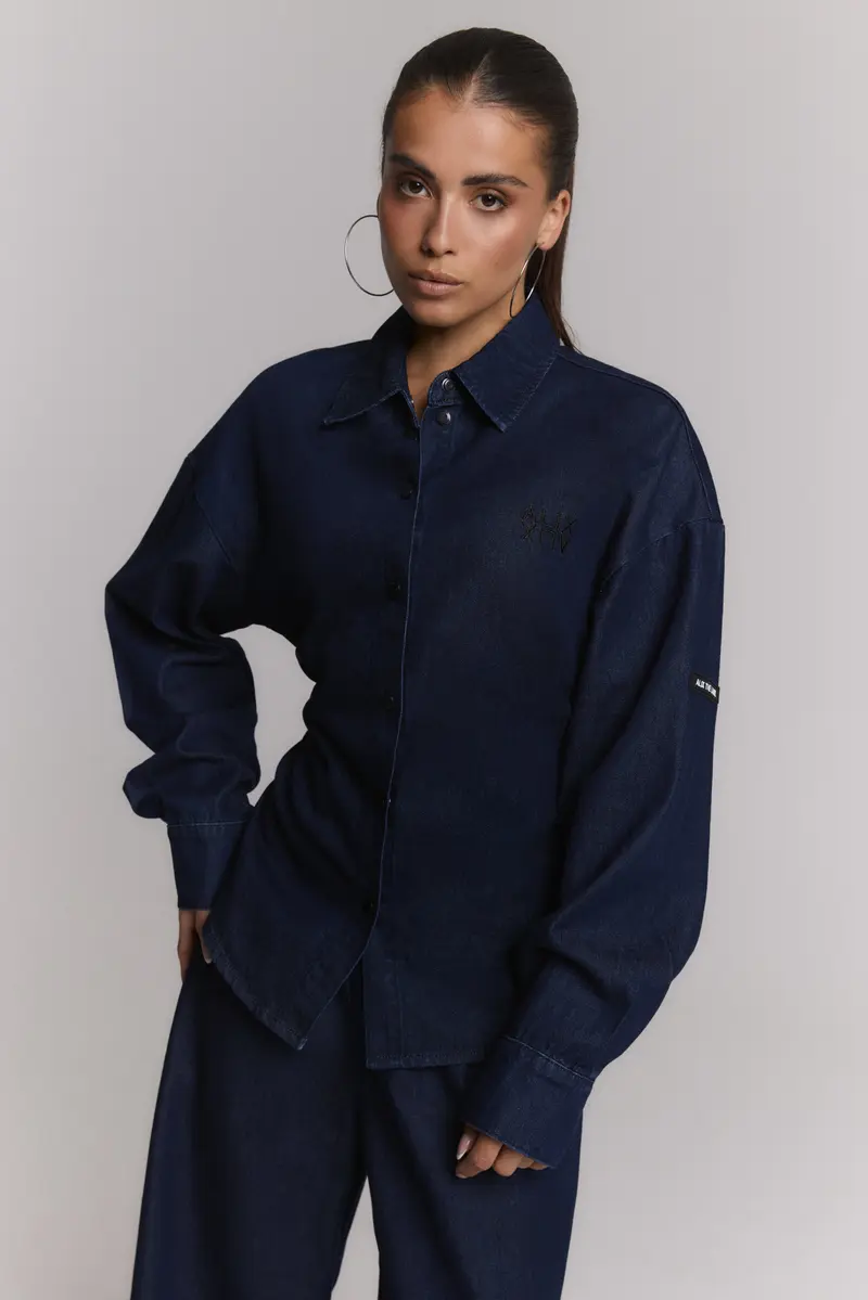 fitted waist denim blouse