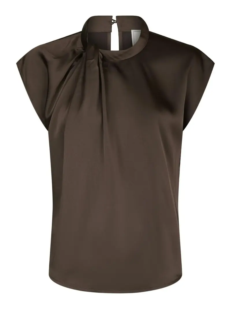 Fleur drapy satin blouse brown