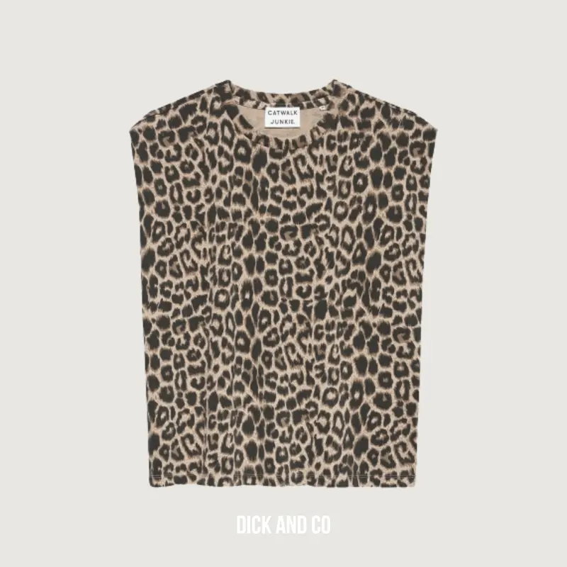 Folded shoulder leopard singlet