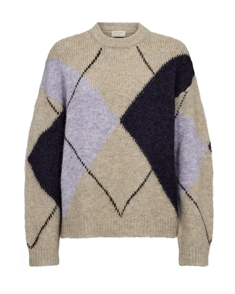 FREEQUENT PULLOVER LULU ARGYLE CHECK oyster grey mel w. iris melange
