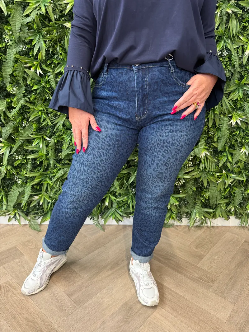G-smack jeans panterprint middenblauw