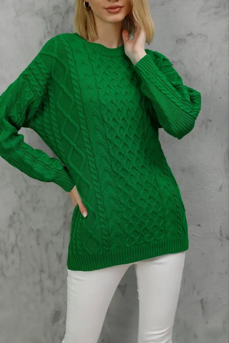 Gebreide dames trui ronde hals | Groen