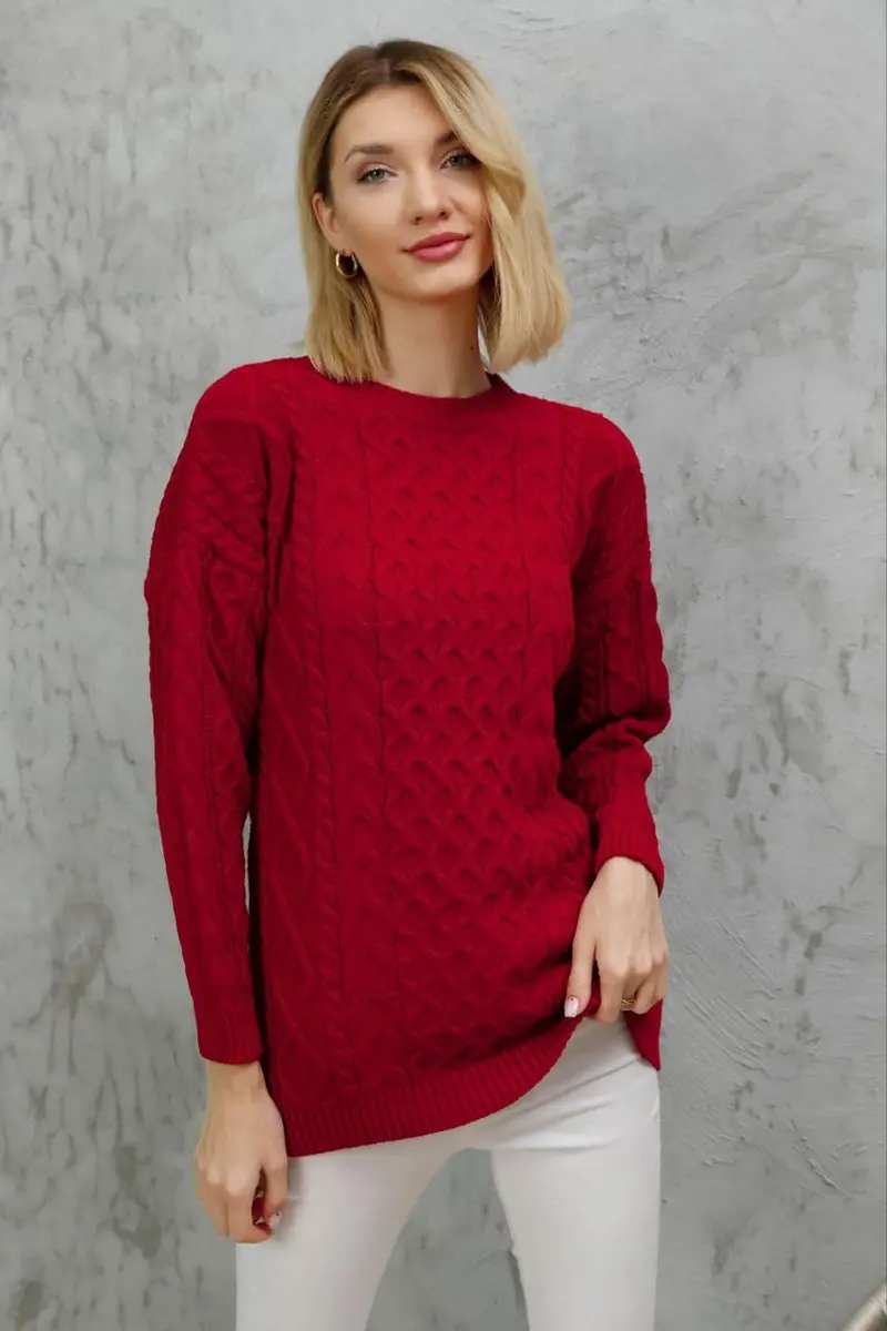 Gebreide dames trui ronde hals | Rood