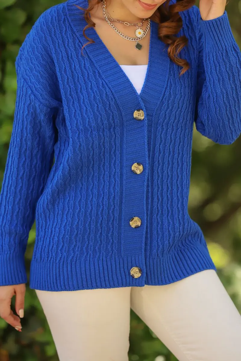 Gebreide damesvest met knopen | Blauw