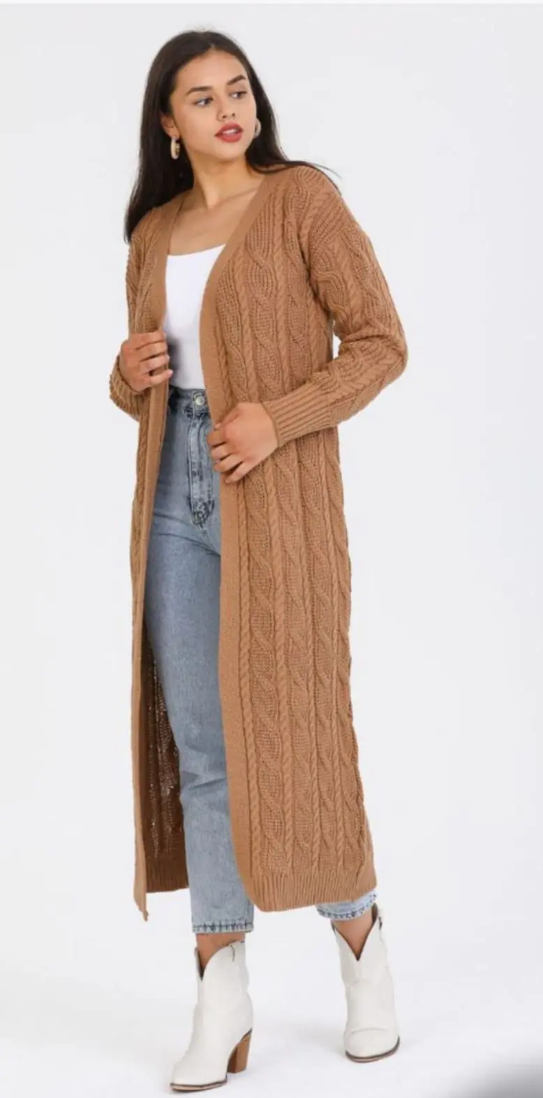Gebreide Vest voor dames lang | Bruin Damesvest