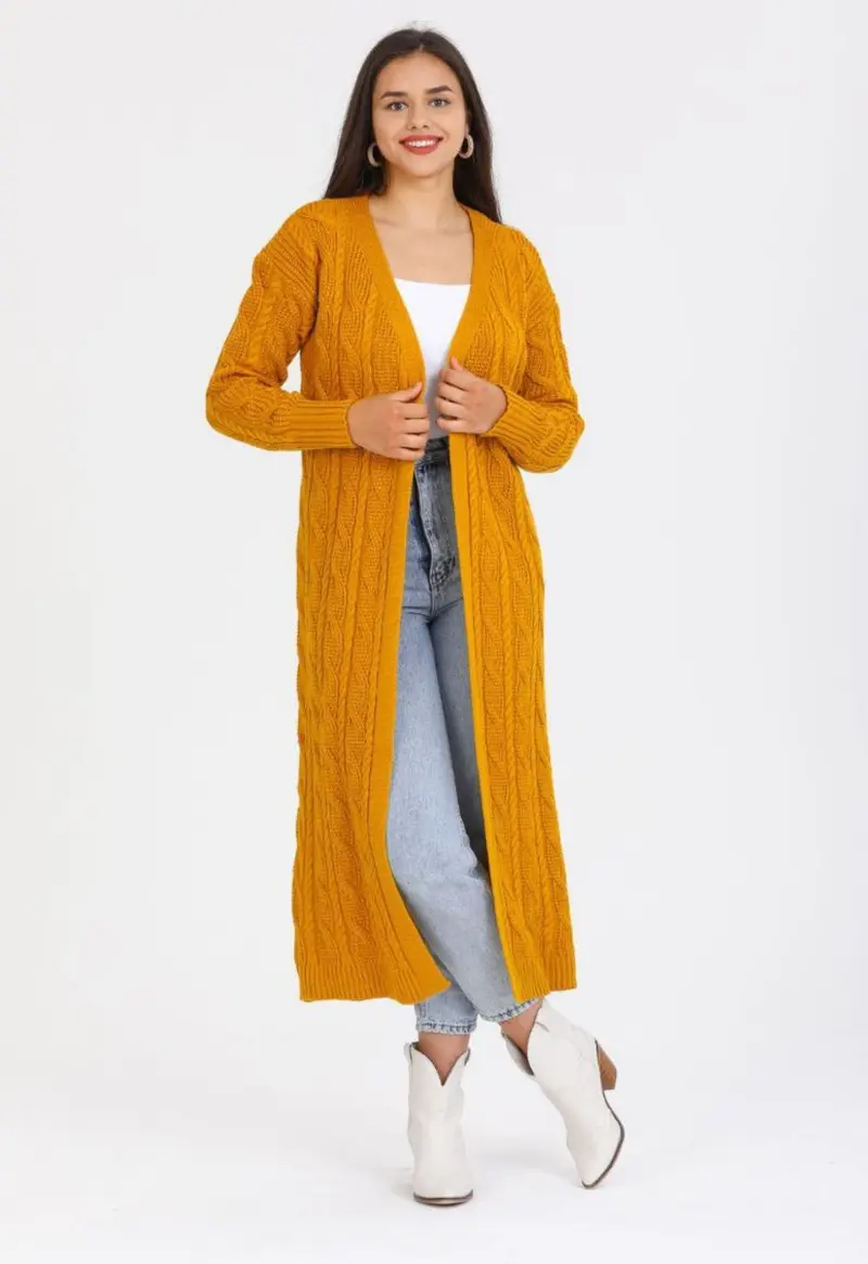 Gebreide Vest voor dames lang | Geel Damesvest