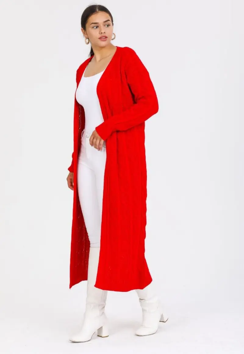Gebreide Vest voor dames lang | Rood Damesvest