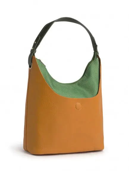 Geel Met Groene Schoudertas Met Ritssluiting | Nice Things Bag Double Hobo Ochre