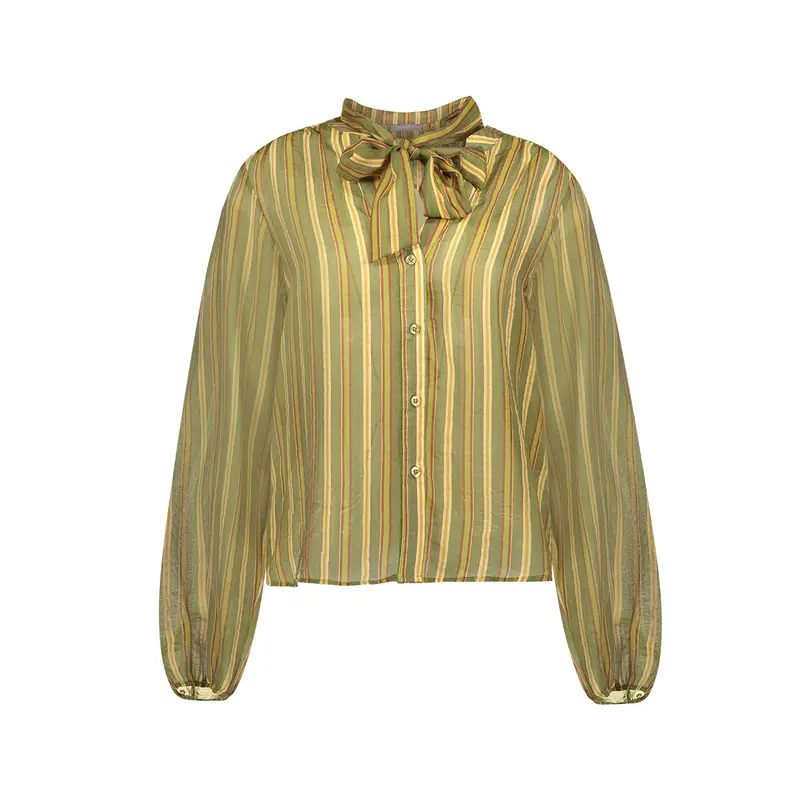 GEISHA BLOUSE STRIPE & BOW green/port/yellow