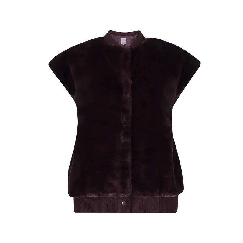 GEISHA GILET FUR WITH RIB burgundy