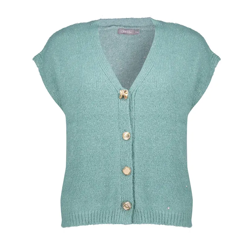 GEISHA KNITTED GILET MET KNOOP aqua