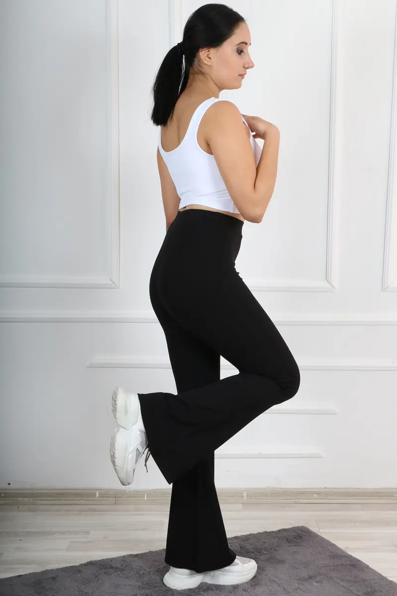 Geribbelde flared Legging High Waist | Zwart