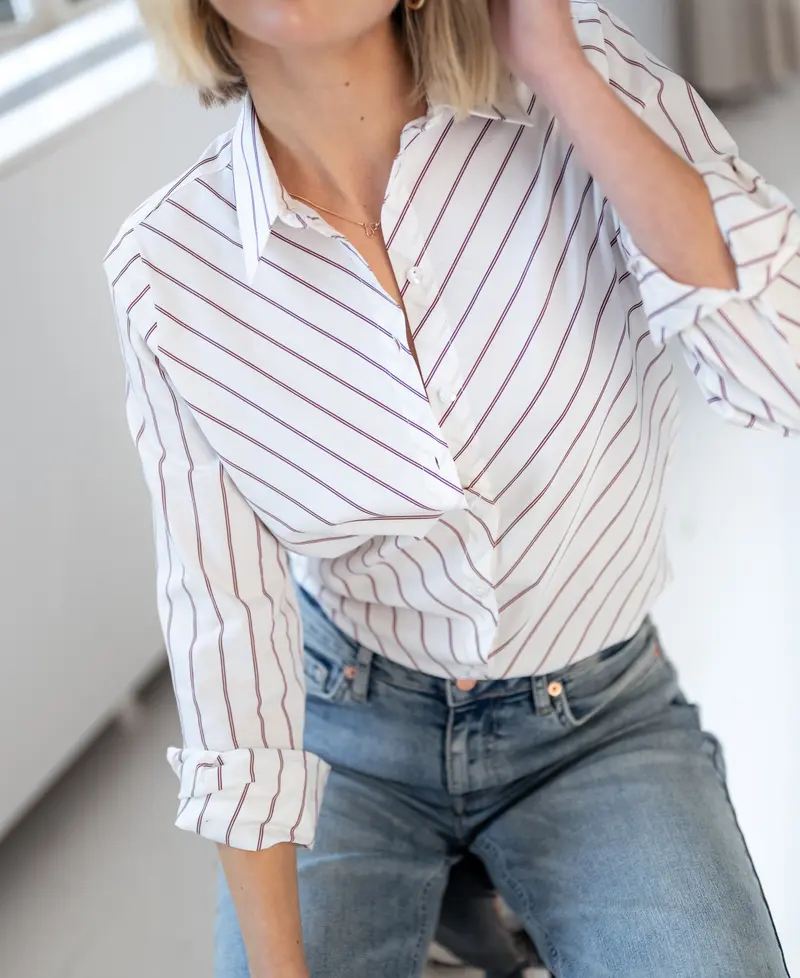 Gestreepte Blouse LA LOIRE Ivoorwit/Wijnrood