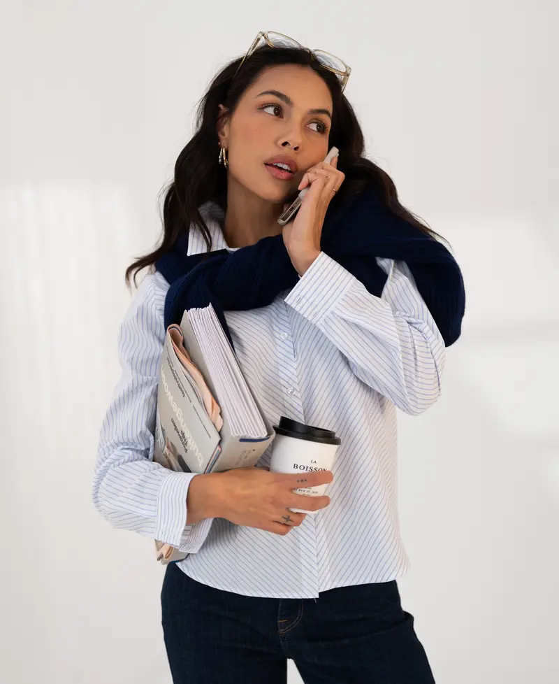 Gestreepte Blouse LA LOIRE Wit/Lichtblauw