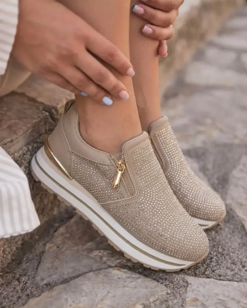 Glitter Zip Khaki Sneaker