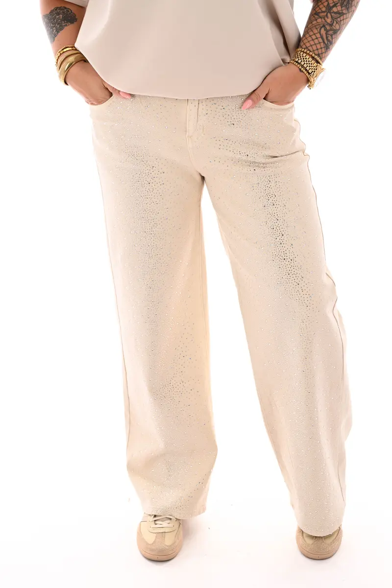 Hello Miss wide leg strass beige