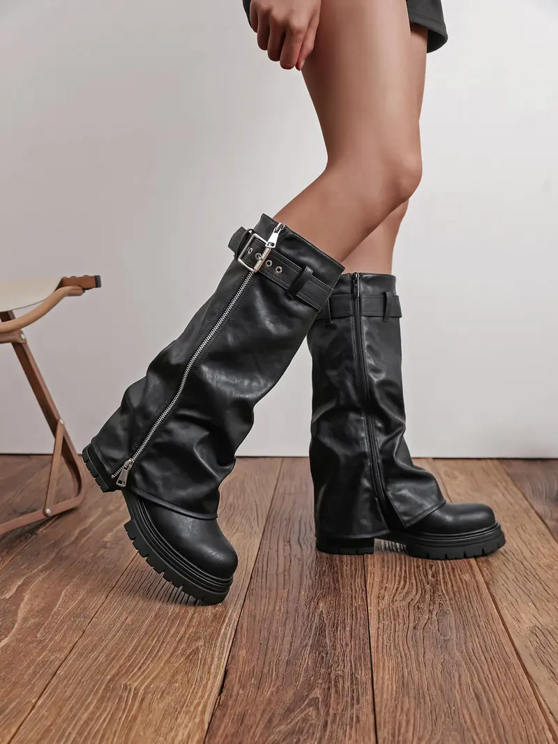 High Cover Buckle Boots - Black