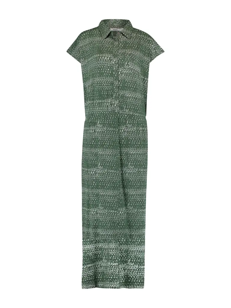 IEZ! Dress Long Print Viscose Green Light Grey