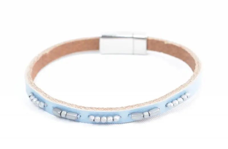 Indini Armband Leer Aster Blauw