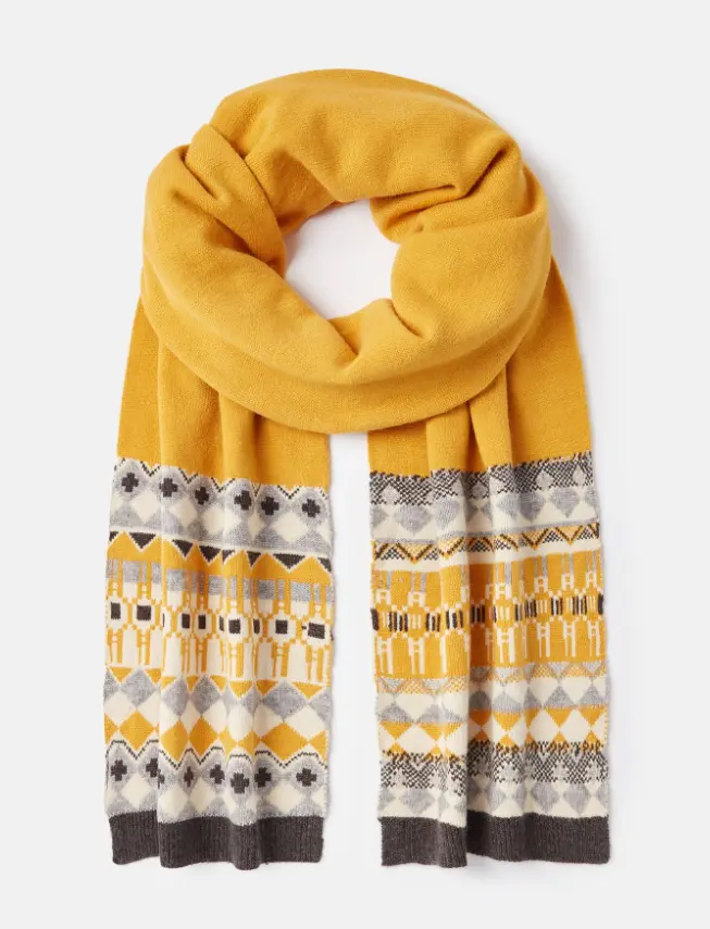 Joules Fairisle Knitted Scarf Swirlton Gold
