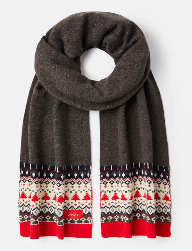 Joules Fairisle Knitted Scarf Swirlton Grey