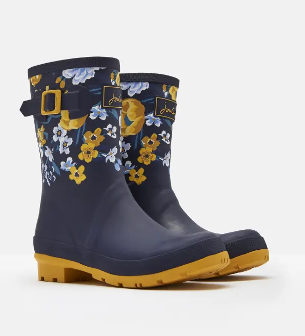 Joules Molly Mid High Printed Wellies Navy Botanical