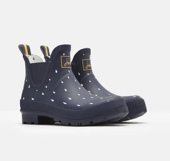 Joules Wellibob Short Height Printed Welly Navy Raindrops