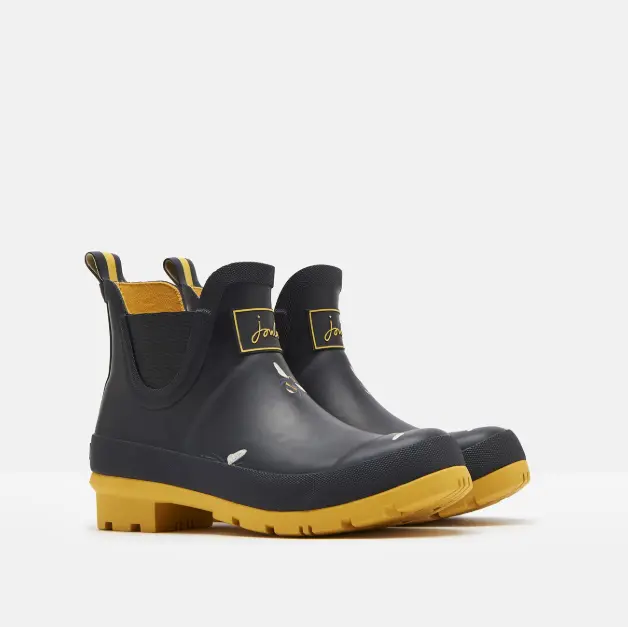 Joules Wellibobs Short Height Printed Welly Black Botanical