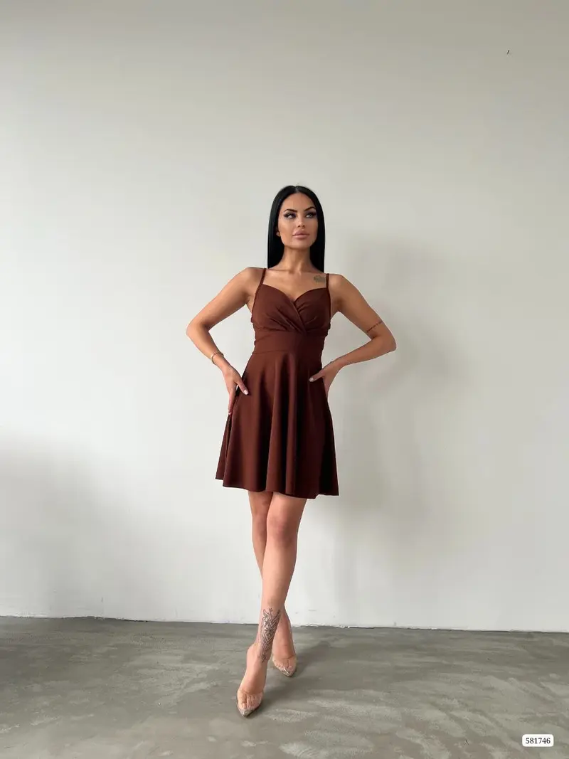 Jurk met V hals zomerjurk | Bruin