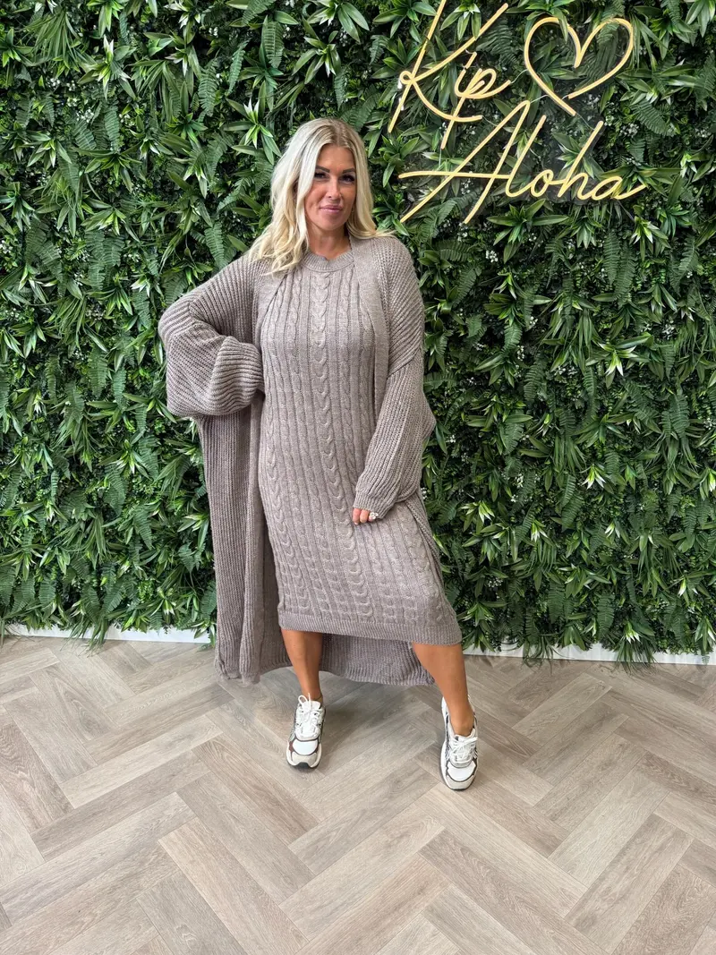 Jurk met vest set taupe