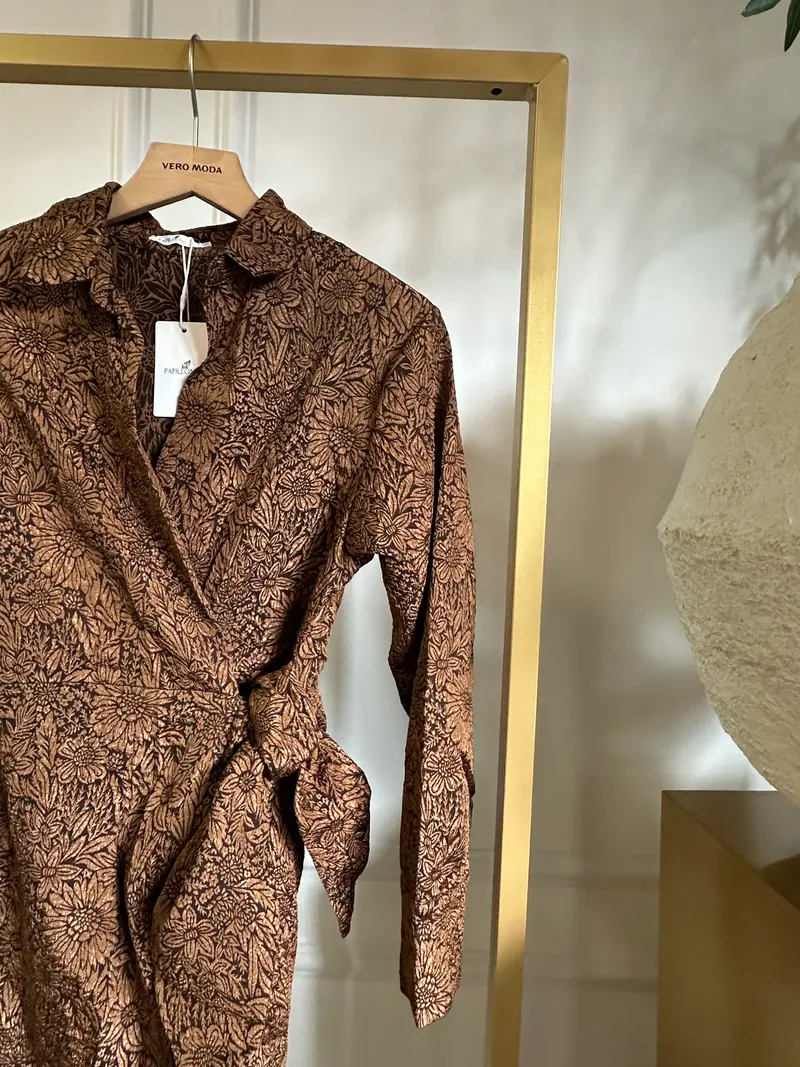 Jurk overslag strik C7100 Cognac