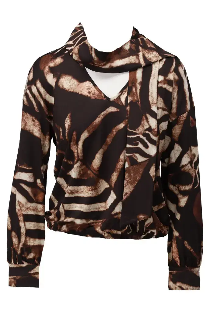 K-Design - V-hals travel top met sjaal