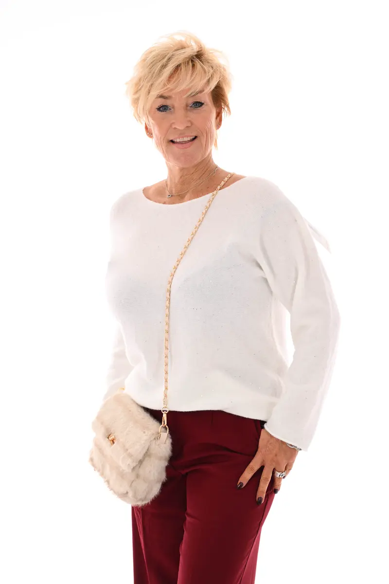 Klein faux fur crossbody tas beige