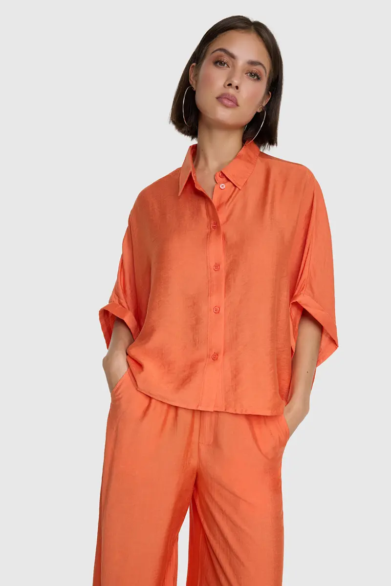 Ladies woven irregular oversized blouse orange