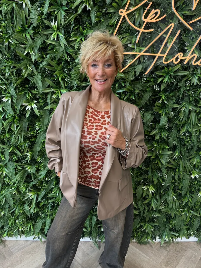 Leatherlook blazer ophaalmouwen camel