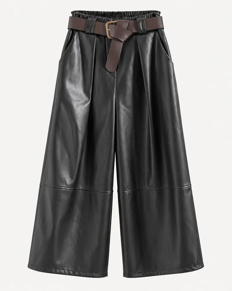 Leatherlook Cropped Wide-Leg Pants