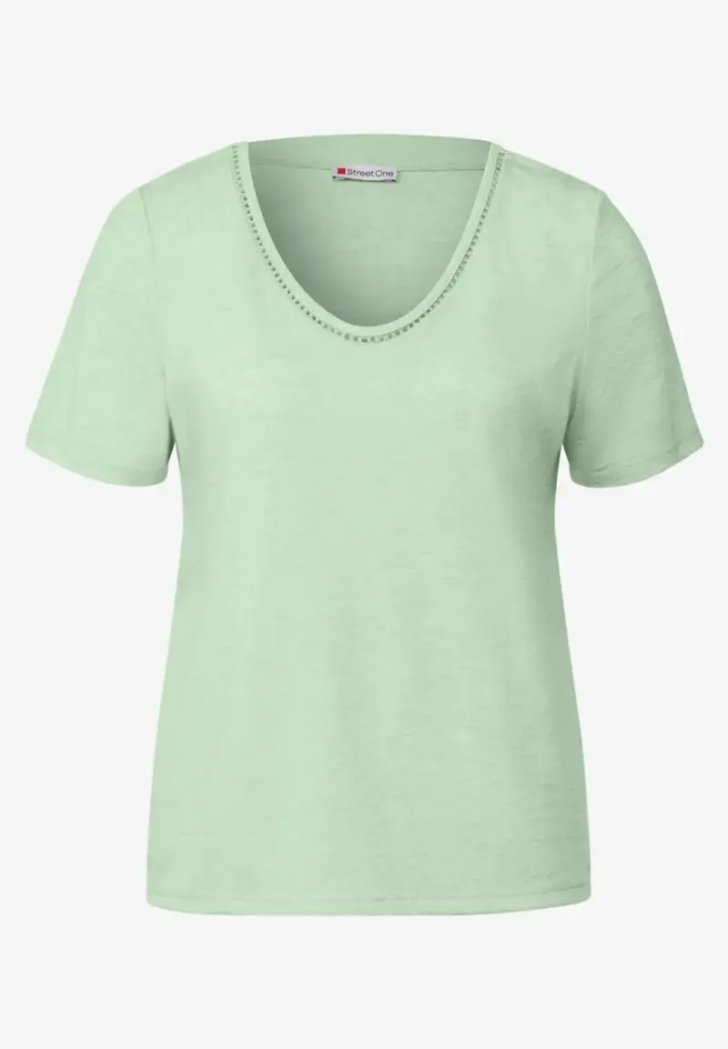 linen look shirt w.crochet ne
