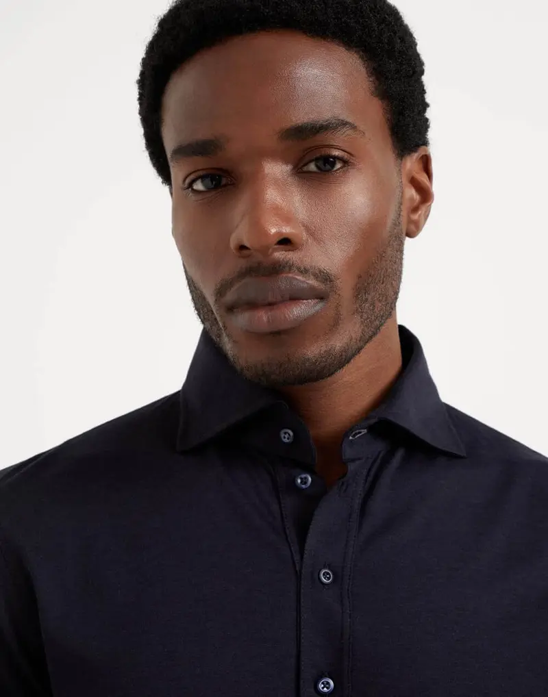 Long Sleeve Polo Jersey in Silk and Cotton