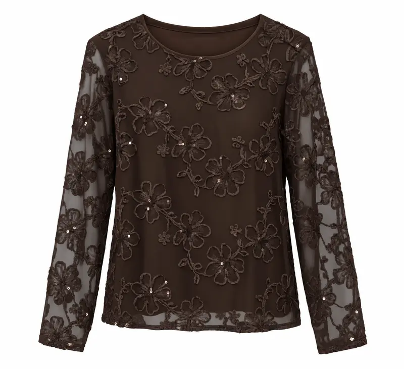 Longsleeve top - Flower Mesh Bruin