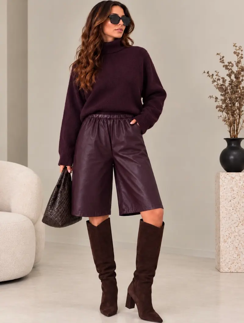 Luxe PU bermuda bordeaux